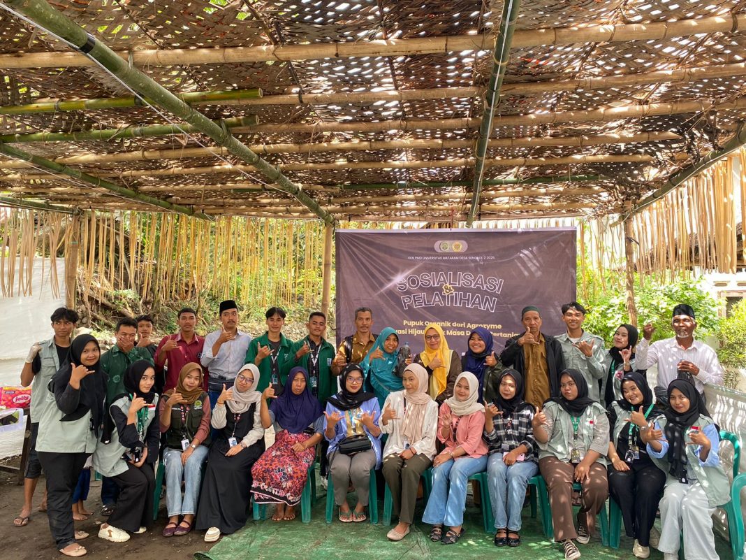 Mahasiswa KKN PMD Unram Desa Sengkol 2 menggelar sosialisasi pembuatan pupuk organik dari kotoran ternak dengan bioaktivator Agrozyme di Dusun Loang Landak, Desa Sengkol, Kecamatan Pujut, Kabupaten Lombok Tengah (29/07/2025).